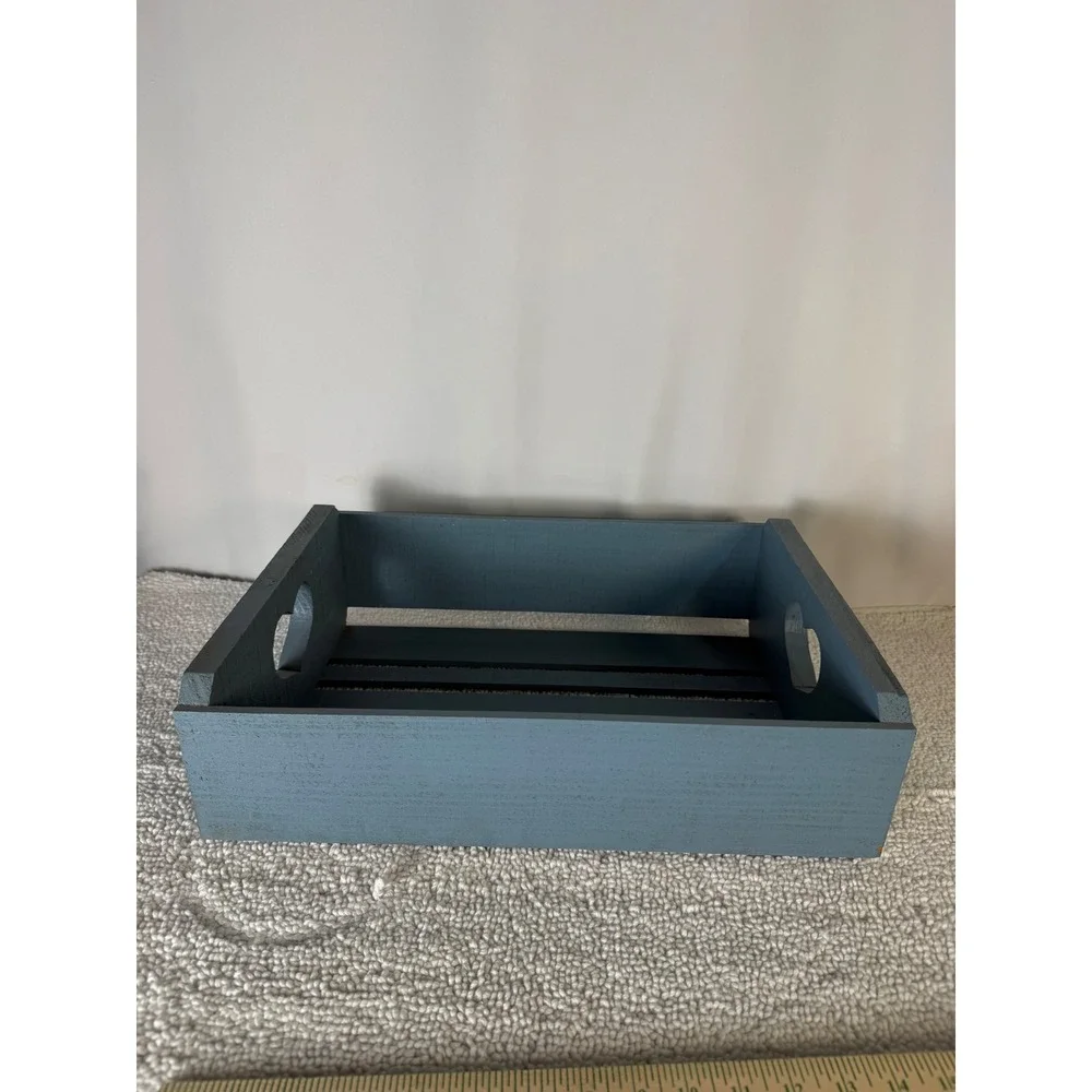 Blue Wooden Crate Heart Cutouts Bunny‎  Rustic Farmhouse Storage Organizer